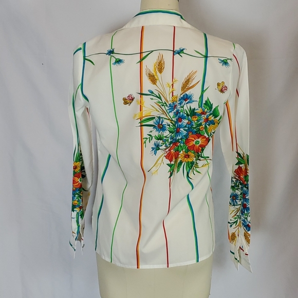 Vtg Floral print blouse, S, AS IS - Picture 4 of 8